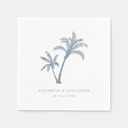 Serviette En Papier Palm Tree Tropical Beach Dusty Blue Mariage (Devant)