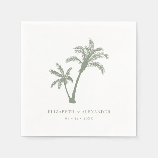 Serviette En Papier Palm Tree Tropical Beach Sage Green Mariage (Devant)