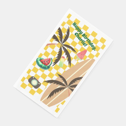 Serviette En Papier Palm Trees Surf À damiers Fête d'été (Coin)