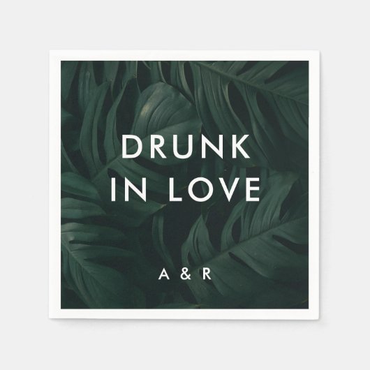 Serviette En Papier Palm Tropical Destination Mariage Drunk In Love (Devant)