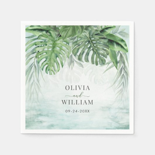 Serviette En Papier Palm Tropical Feuille Aquarelle Mariage vert (Devant)