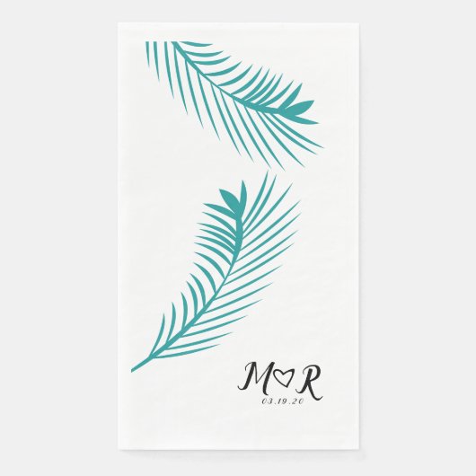 Serviette En Papier Palm Tropical Leaf Leaf Logo de Mariage (Devant)