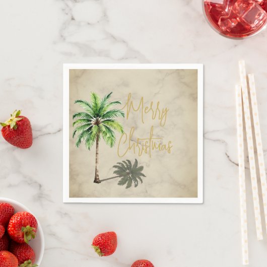 Serviette En Papier Palme de Noël Elegant Gold Joyeux (En situation)