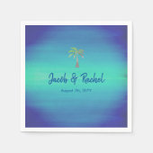 Serviette En Papier Palme tropicale Muté Bleu Vert Plage Mariage Océan (Devant)