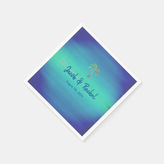 Serviette En Papier Palme tropicale Muté Bleu Vert Plage Mariage Océan (Coin)