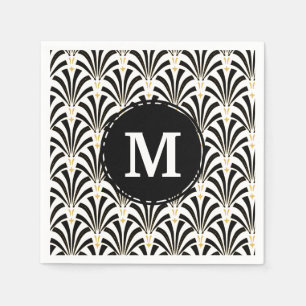 Serviette En Papier Palmettes Vintage Art Déco des années 1920, noir e