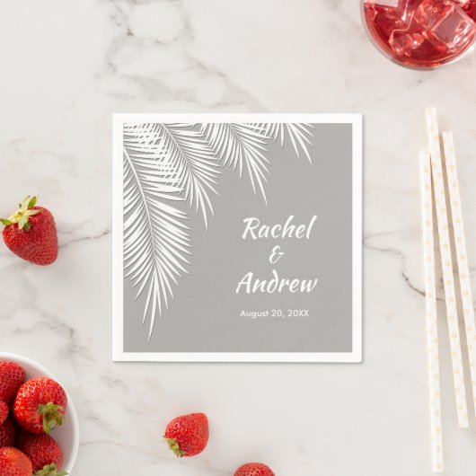 Serviette En Papier Palmier blanc sur les serviettes Silver Party (En situation)