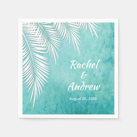 Serviette En Papier Palmier blanc sur serviettes Ocean Turquoise Blue  (Devant)