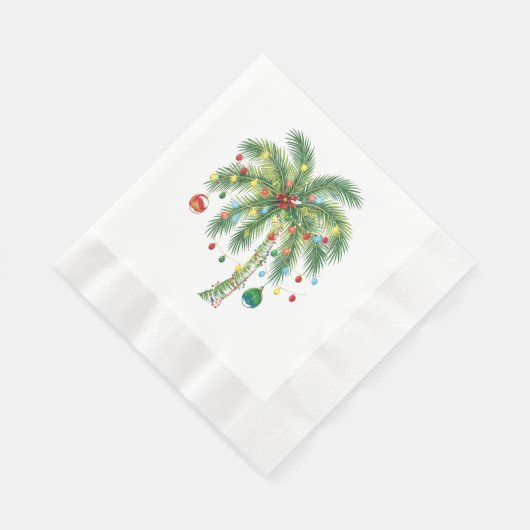 Serviette En Papier Palmier de Noël tropical avec lumières et ornam (Coin)