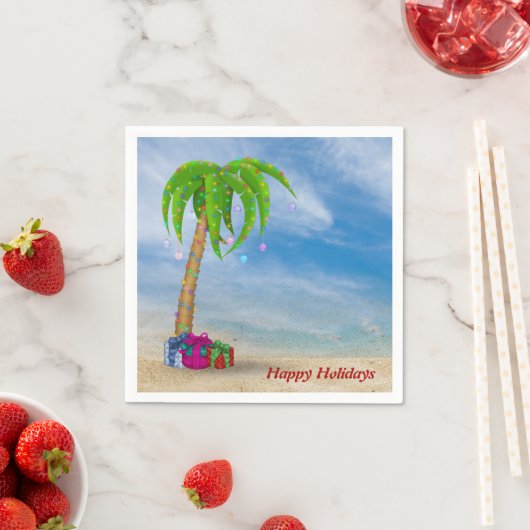 Serviette En Papier palmier de Noël tropical sur la plage (En situation)
