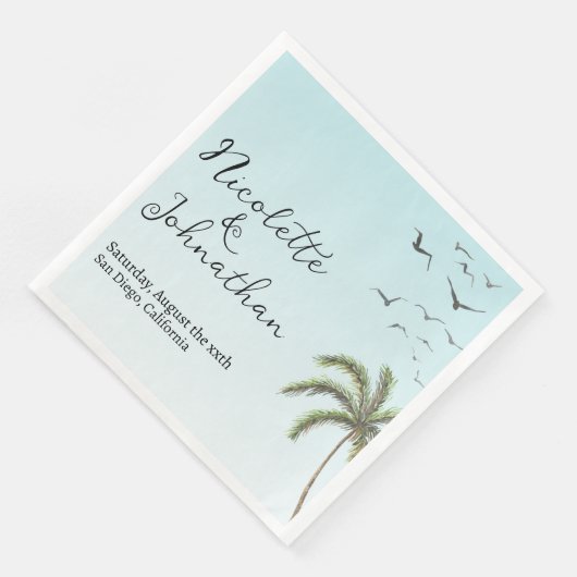 Serviette En Papier Palmier et oiseaux Mariage simple plage (Coin)