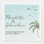 Serviette En Papier Palmier et oiseaux Mariage simple plage (Devant)