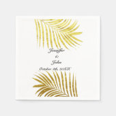 Serviette En Papier Palmier Foliage or Feuille Mariage blanc (Devant)