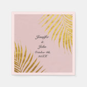 Serviette En Papier Palmier Folithe Gold Foil Feuilles Mariage rose (Devant)