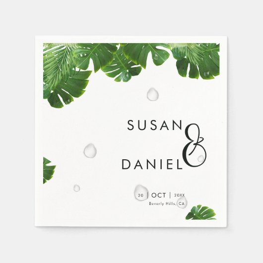 Serviette En Papier Palmier luxuriant sauvage Feuilles & Mariage moder (Devant)