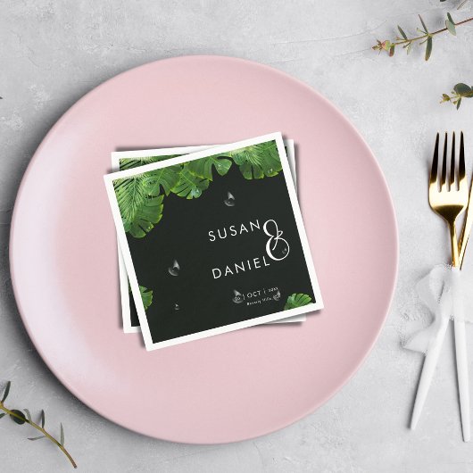 Serviette En Papier Palmier luxuriant sauvage Feuilles & Mariage moder