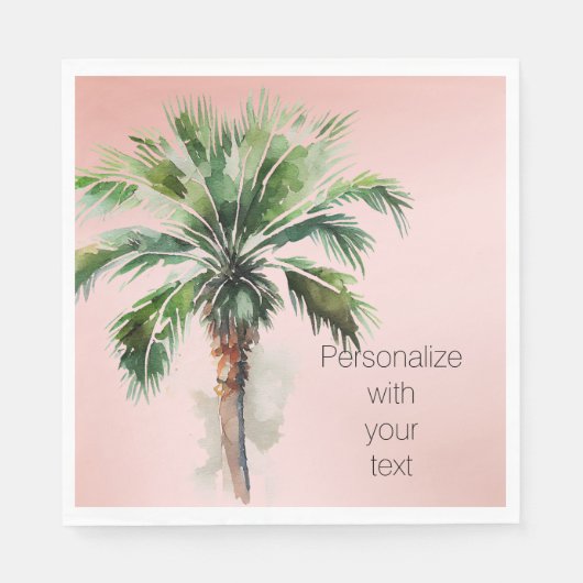 Serviette En Papier Palmier rose pâle Personnalisé (Devant)