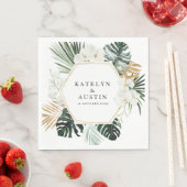 Serviette En Papier palmier tropical feuille verdure fleurie mariage (En situation)