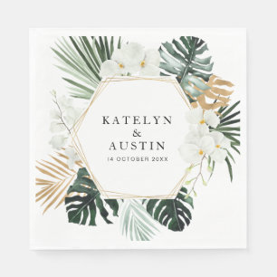 Serviette En Papier palmier tropical feuille verdure fleurie mariage