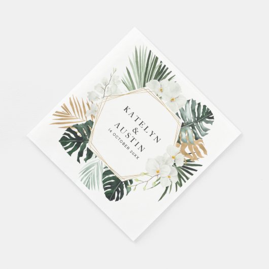 Serviette En Papier palmier tropical feuille verdure fleurie mariage (Coin)
