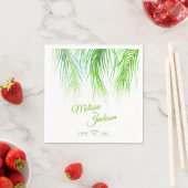 Serviette En Papier Palmier tropical mariage vert et blanc luxuriant (En situation)