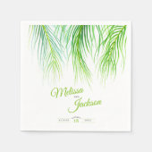 Serviette En Papier Palmier tropical mariage vert et blanc luxuriant (Devant)