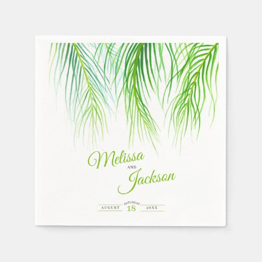 Serviette En Papier Palmier tropical mariage vert et blanc luxuriant (Devant)