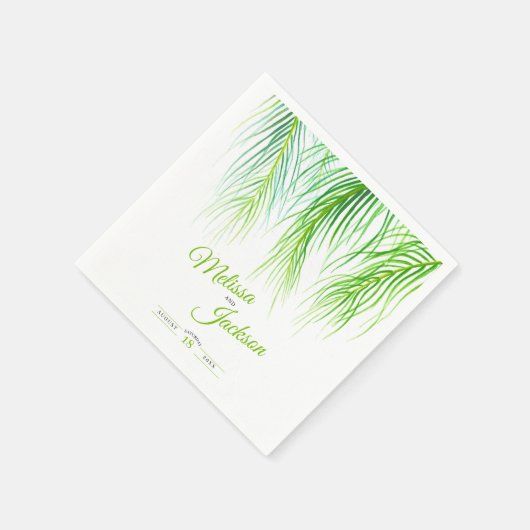 Serviette En Papier Palmier tropical mariage vert et blanc luxuriant (Coin)