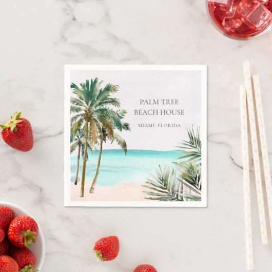 Serviette En Papier Palmier Tropical Personnalisé Feuilles Plage Bleue (En situation)