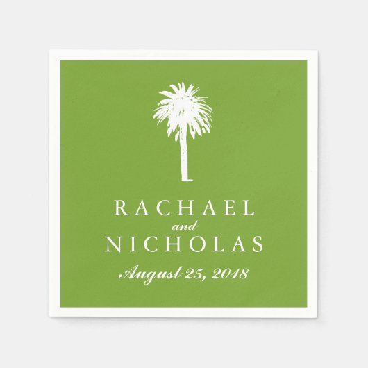 Serviette En Papier Palmier Vert Citron Tropiques | Mariage (Devant)