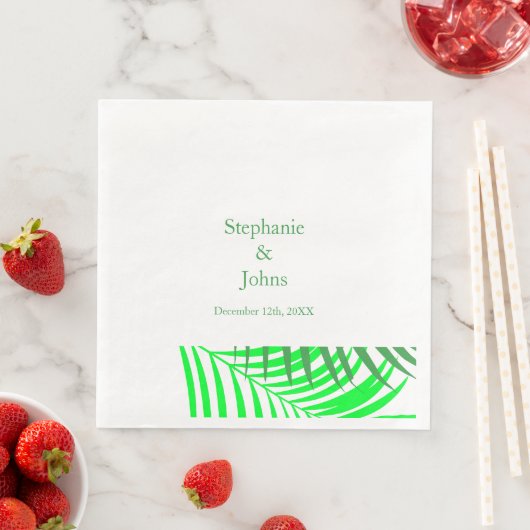 Serviette En Papier Palmier Vert Feuille Feuilles Mariage élégant (En situation)