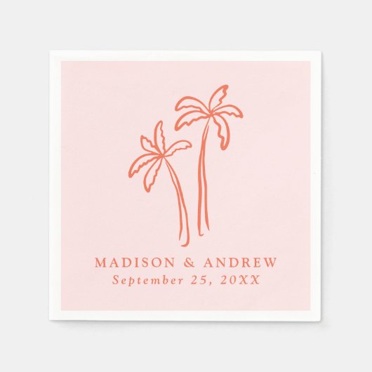 Serviette En Papier Palmiers à main modernes Mariage rose (Devant)
