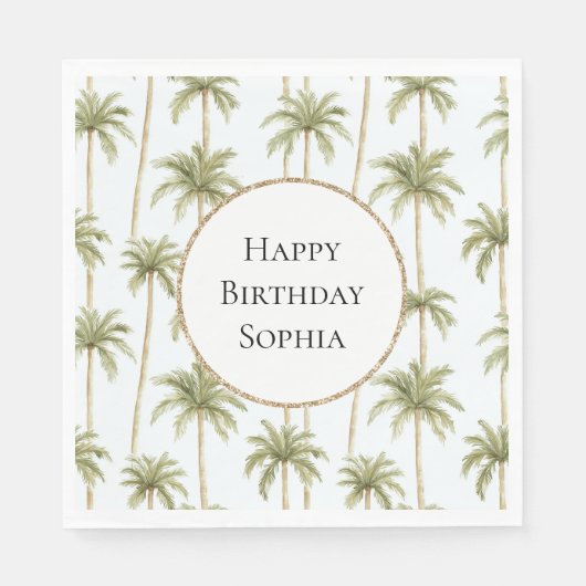 Serviette En Papier Palmiers blancs verts tropicaux Anniversaire (Devant)