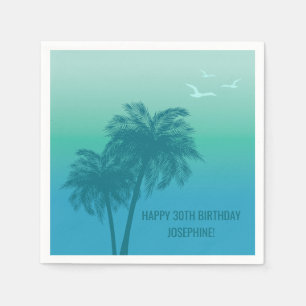 Serviette En Papier Palmiers Bleus Tropicaux Joyeux Anniversaire