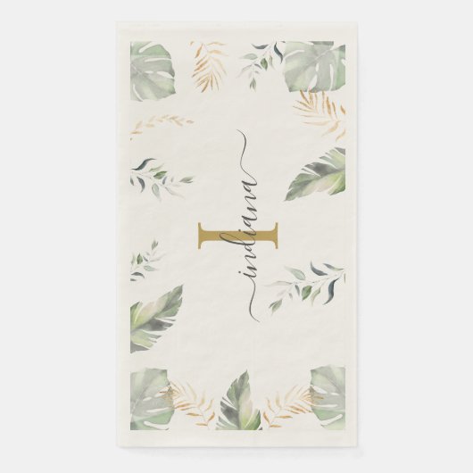 Serviette En Papier Palmiers botaniques Monogramme Nom Feuilles Vert O (Devant)