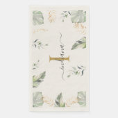 Serviette En Papier Palmiers botaniques Monogramme Nom Green Gold Feui (Devant)