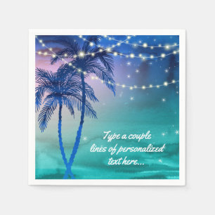 Serviette En Papier Palmiers Chaîne de lumières Plage Mariage serviett