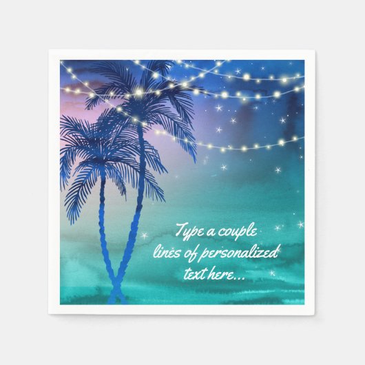 Serviette En Papier Palmiers Chaîne de lumières Plage Mariage serviett (Devant)