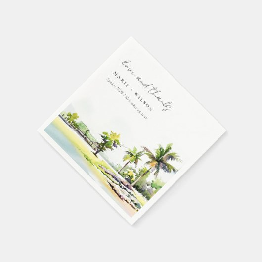 Serviette En Papier Palmiers côtiers tropicaux Mariage d'aquarelle (Coin)
