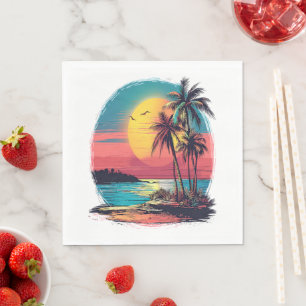 Serviette En Papier Palmiers et plage