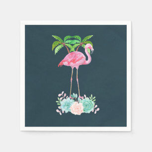 Serviette En Papier Palmiers Flamants roses roses et succulents florau