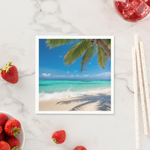 Serviette En Papier Palmiers Paradis Tropical Aqua Océan Plage Vacance