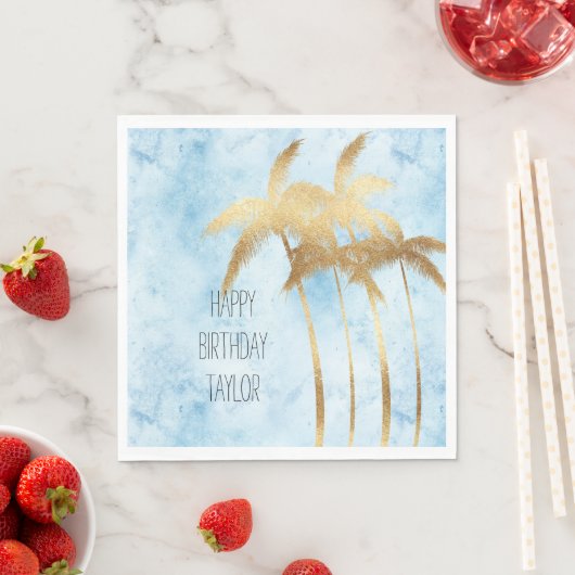 Serviette En Papier Palmiers Tropical Bleus (En situation)