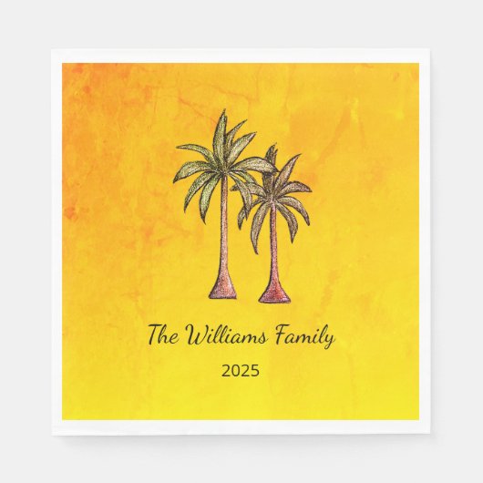 Serviette En Papier Palmiers Tropical Summer Swim Pool Party Gold (Devant)