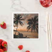 Serviette En Papier Palmiers Tropical Sunset Beach (En situation)