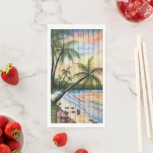 SERVIETTE EN PAPIER PALMIERS TROPICAUX AVEUGLES DE PLAGE