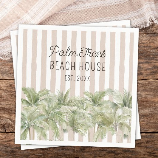 Serviette En Papier Palmiers tropicaux Beige Stripes Maison de plage