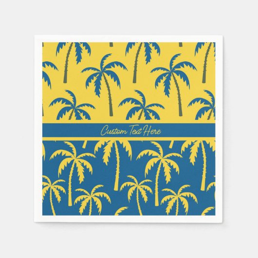 Serviette En Papier Palmiers tropicaux Bleu Jaune Personnalisé (Devant)