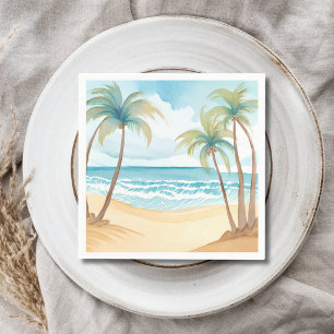 Serviette En Papier Palmiers Tropicaux   Mariage Aquarelle de Plage
