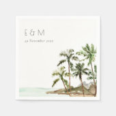 Serviette En Papier Palmiers tropicaux Mariage de sable de plage Monog (Devant)